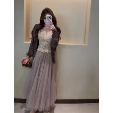 批发2026春夏新款网红同款披肩外套+<b class='q'>蕾丝</b>吊带背心+网纱<b class='q'>半身裙</b>三件套女