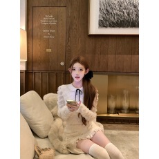 批发小香风套装2026夏新款甜美针织娃娃领蝴蝶结上衣口袋半身裙<b class='q'>两件</b>套