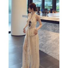 批发2026夏季网红新款时尚<b class='q'>套装</b>女性感辣妹纯欲挂脖V领露背背心+阔腿裤