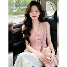 批发时尚新中式无袖收腰<b class='q'>衬衫</b>女夏季新款洋气百搭显瘦盘扣减龄<b class='q'>气质</b>上衣