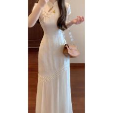 批发新中式国风盘扣<b class='q'>旗袍</b><b class='q'>连衣裙</b>女2026夏季新款提花遮肉显瘦绝美长裙子