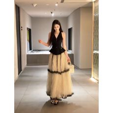 批发绝美穿搭优雅波点蕾丝长裙夏季挂脖<b class='q'>马甲</b>女约会气质<b class='q'>长款</b>网纱裙套装