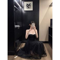 批发撞色网纱拼接吊带<b class='q'>连衣裙</b>女夏季法式收腰显瘦a字<b class='q'>长裙</b>生日礼服裙子