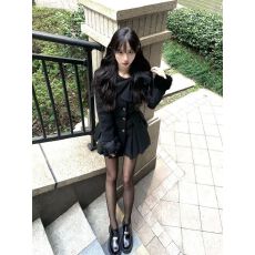 批发富家千金感小香风蝴蝶结毛呢连衣裙女秋冬赫本风收腰显瘦百褶短裙