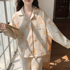 批发冬季空气棉夹层加厚睡衣2025新款开胸套保暖家居服可外穿