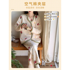 批发冬季空气棉夹层加厚睡衣2025新款开胸套保暖家居服可外穿