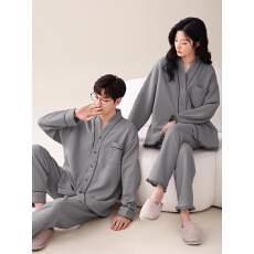 批发冬季空气棉夹层加厚睡衣2025新款情侣和服开胸套保暖家居服可外穿