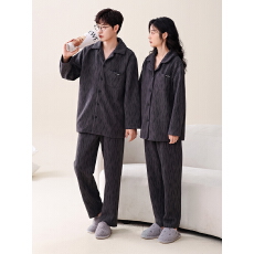 批发冬季空气棉夹层加厚睡衣2025新款情侣翻领开胸套保暖家居服可外穿