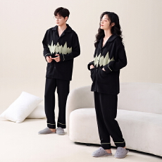 批发冬季空气棉夹层加厚睡衣2025新款情侣翻领开胸套保暖家居服可外穿