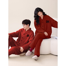 批发冬季珊瑚绒半边绒加厚睡衣2025新款情侣开胸套保暖家居服可外穿