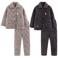 批发冬季三层夹棉加厚<b class='q'>睡衣</b>2025新款情侣开胸套保暖家居服可外穿