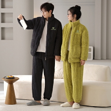 批发冬季三层夹棉加厚睡衣2025新款情侣拉链款立领套保暖家居服可外穿