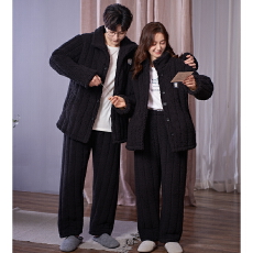 批发冬季三层夹棉加厚睡衣2025新款情侣开胸套保暖家居服可外穿