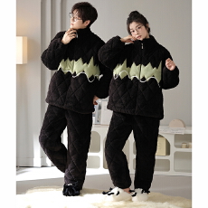 批发冬季三层夹棉加厚<b class='q'>睡衣</b>2025新款情侣拉链款立领套保暖家居服可外穿