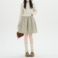 批发实拍已出货 大码碎花蓬蓬毛呢半身裙百搭高腰显瘦气质a字中裙伞裙