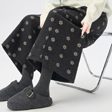 批发实拍~大码复古花朵毛呢阔腿裤女冬季新款a字宽松显瘦八分<b class='q'>休闲</b>裤潮