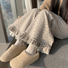 批发实拍已出货大码冬季松紧高腰碎花阔腿<b class='q'>休闲</b>裤宽松百搭花边加绒<b class='q'>长裤</b>