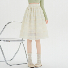 批发实拍大码胖MM春芭蕾风肌理感<b class='q'>半身裙</b>中裙松紧腰木耳边飘逸感蛋糕裙