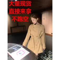 批发<b class='q'>秋</b>冬季英伦风双排扣围脖领系带收腰中长款风衣外套气质时尚风衣女