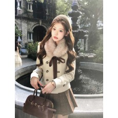 批发可拆卸毛领双排扣短大衣<b class='q'>秋</b>