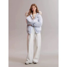 批发大毛领连帽蓝色羽绒服冬季新款90白鸭绒加厚保暖派克服外套