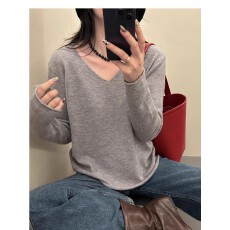批发卷边v领针织衫秋季简约气质叠穿内搭<b class='q'>百搭</b>显瘦长袖上衣女