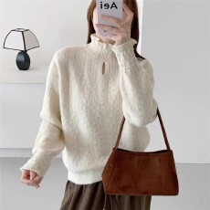 批发半高领长毛<b class='q'>欧根纱</b>套头针织衫[1881]