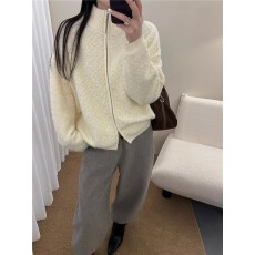 批发纯色半高领拉链<b class='q'>针织</b><b class='q'>开衫</b>