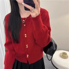 批发实拍秋冬女装 圆领<b class='q'>针织</b>衫爱心扣<b class='q'>开衫</b>棉羊绒