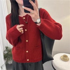 批发实拍秋冬女装 圆领<b class='q'>针织</b>插肩袖口袋<b class='q'>开衫</b>棉羊绒