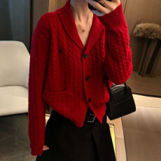 批发麻花纹刺绣时尚针织开衫女<b class='q'>欧洲站</b>2025冬装<b class='q'>新款</b>欧货女装毛衣外套潮