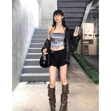 批发美式复古PU皮衣外套女秋季新款机车风高级感黑色宽松百搭夹克上衣