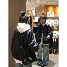 批发2025春秋新款法式复古高级感黑色皮衣女美式辣妹遮肚子藏肉上衣潮