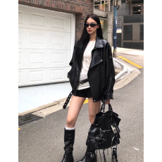 批发红人馆黑色皮衣外套女2025新款秋季酷飒风独特超好看机车复古夹克