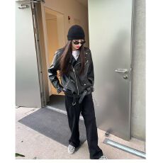批发秋季ins街头酷辣皮衣外套女宽松oversize夹克大码PU皮气质机车服