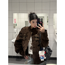 批发KOIISLE 美式cleanfit拼接设计仿麂皮高级感夹克<b class='q'>男</b>女短宽早秋<b class='q'>外套</b>