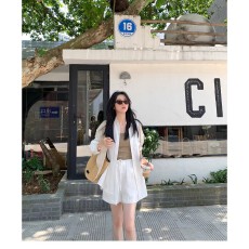 批发LEETWINS 慵懒100亚麻<b class='q'>套装</b>女老钱风白衬衫阔腿短裤薄款防晒两件套