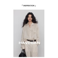 批发与间HAVEGAN/天丝<b class='q'>亚麻</b>长袖衬衫女老钱风气质休闲慵懒复古通勤上衣