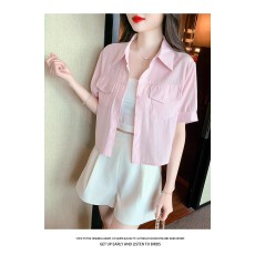 批发短袖衬衫<b class='q'>外套</b>式夏季女装小个子短款开衫上衣外搭气质<b class='q'>显瘦</b>雪纺衬衣