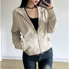 批发IUAE工业风拉链中性夹克女 解构拼接口袋小立领修身收紧腰<b class='q'>短外套</b>