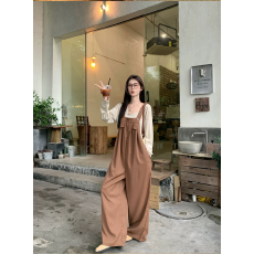 批发可可里小姐夏季韩版宽松慵懒风百搭休闲裤<b class='q'>背带</b>裤女chic阔腿<b class='q'>长裤</b>女