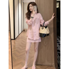 批发韩系气质温柔风亚麻衬衫套装<b class='q'>女</b>夏季高级感通勤防晒上衣<b class='q'>短裤</b>两件套