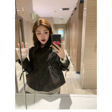 批发OneMinute 双排扣机车皮衣外套女<b class='q'>春</b>季美式复古短款宽松收腰夹克