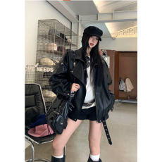 批发皮衣外套女2026春季新款黑色酷飒风宽松pu机车美式超火加厚皮夹克