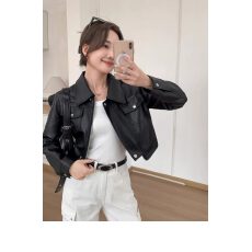 批发黑色短款皮衣外套女夹克2026秋季新款爆款设计感美式高级感小个子