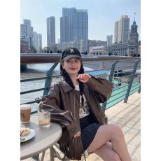 批发棕色皮衣外套女2026新款小个子超火复古独特好看美拉德机车皮夹克