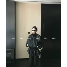 批发2026新款jennie同款复古收腰荷叶边下摆设计感拉链皮衣外套夹克女