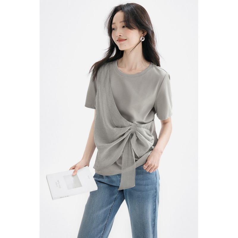 FA33763# 莱赛尔不规则设计感假两件T恤女夏季薄款透气百搭显瘦上衣 服裝批發女裝批發服飾貨源