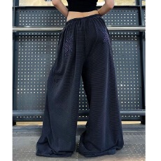 批发美式星星刺绣条纹阔腿休闲裤<b class='q'>男</b>女宽松爵士垂感慵懒风拖地<b class='q'>长裤</b>子