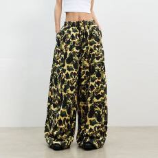 批发美式复古黄色<b class='q'>迷彩</b>风<b class='q'>阔腿裤</b>女高腰宽松抽绳休闲长<b class='q'>裤</b>街头弯刀<b class='q'>裤</b>女潮
